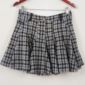 Vintage Free People Black Plaid Mini Wool Skirt 2 Academia Swing School Rock